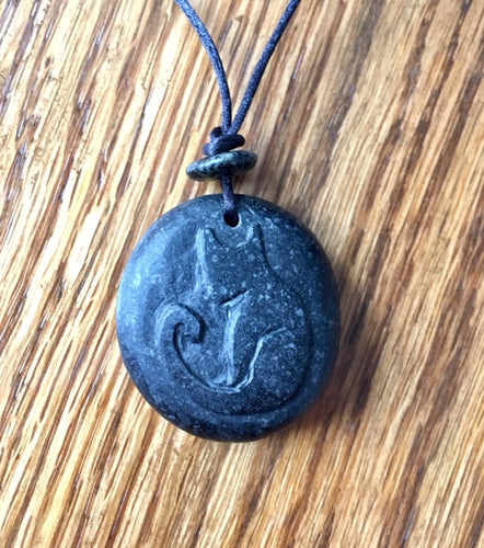 Carved Cat beach rock necklace